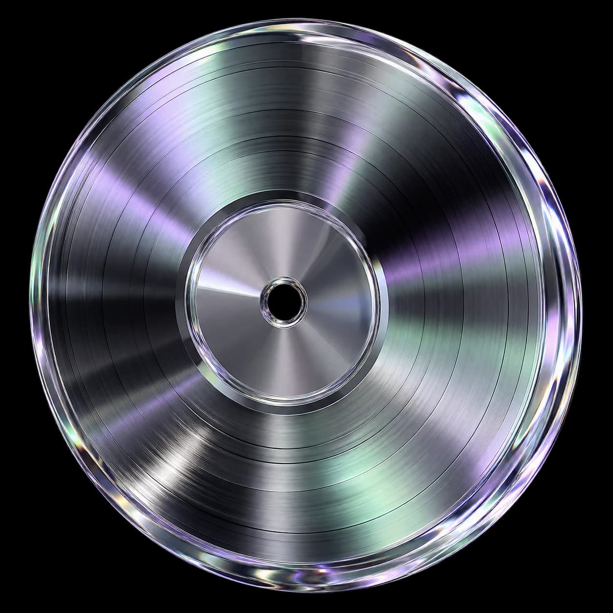 A translucent liquid-glass vinyl record